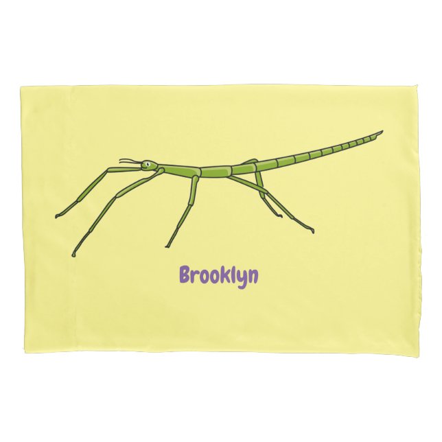Cute green stick insects with happy faces cartoon pillowcase (Front)