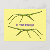Cute green stick insects with happy faces cartoon