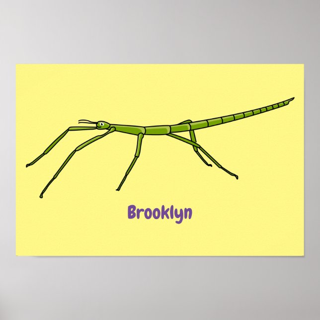 Cute green stick insects with happy faces cartoon  poster (Front)