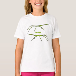 Cute green stick insects with happy faces cartoon T-Shirt