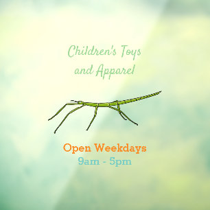 Cute green stick insects with happy faces cartoon window cling