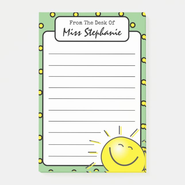 Cute Green Sunshine Smile Face From Teacher  Post-it Notes (Front)