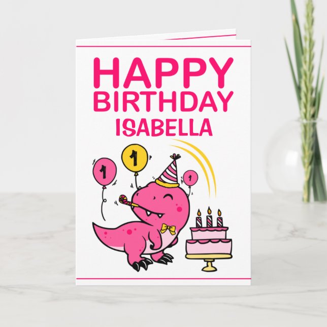 Cute Green T-Rex Dino Granddaughter 1st Birthday Card (Front)