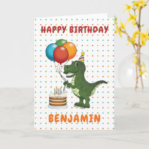 Cute Green T-rex Dinosaur Colourful Happy Birthday Card
