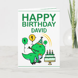 Cute Green T-Rex Dinosaur Grandson 1st Birthday Card