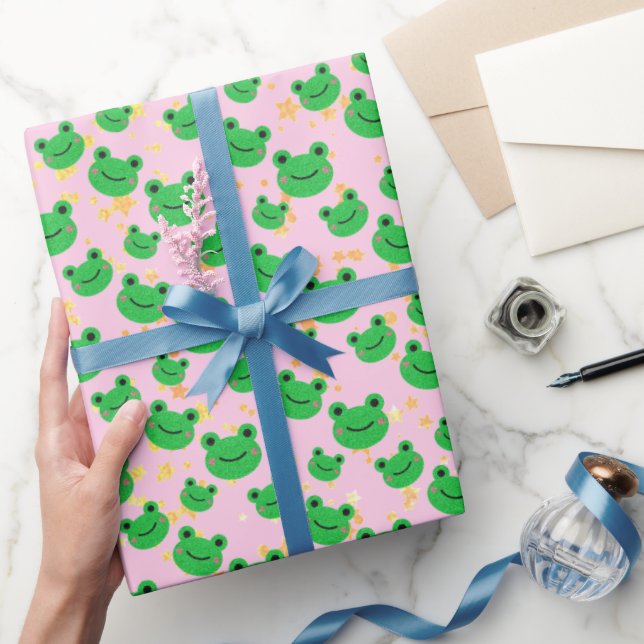Cute green toad Pink Sparkle Birthday Party  Wrapping Paper (Gifting)