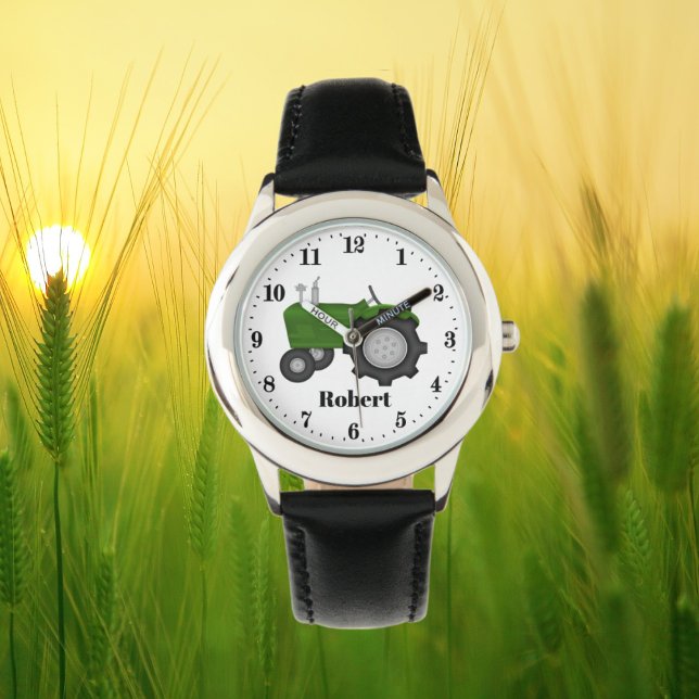 Cute green tractor add name boys watch (Creator Uploaded)