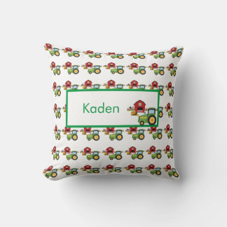Cute green tractor and red barn personalised cushion