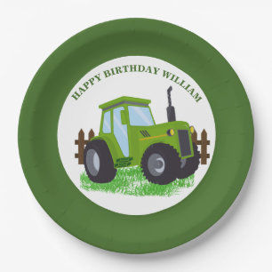Cute Green Tractor Birthday Party  Paper Plate