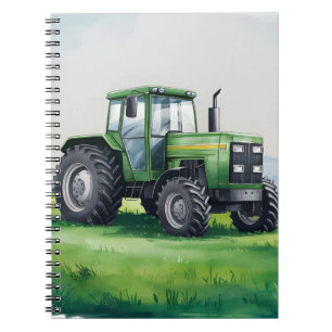 Cute Green Tractor Farm Watercolor Kids Notebook