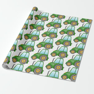 Cute Green Tractor for Little Boy's Birthday Wrapping Paper