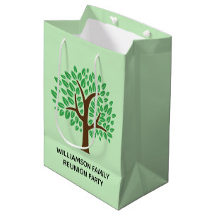 Cute Green Tree Custom Family Reunion Party Medium Gift Bag