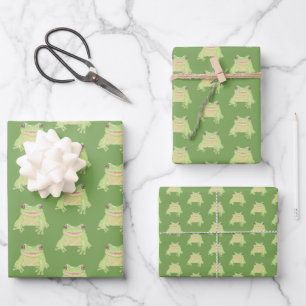 Cute Green Tree Frog - 3x transp pattern. Wrapping Paper Sheet