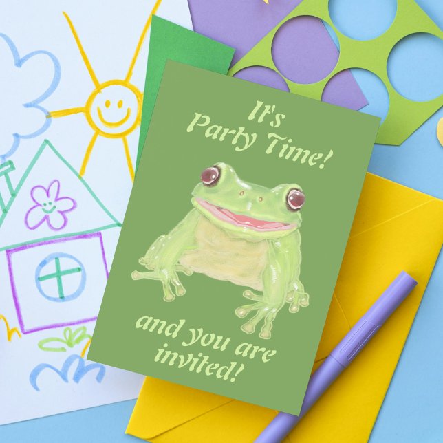 Cute Green Tree Frog - birthday party. Invitation (Creator Uploaded)