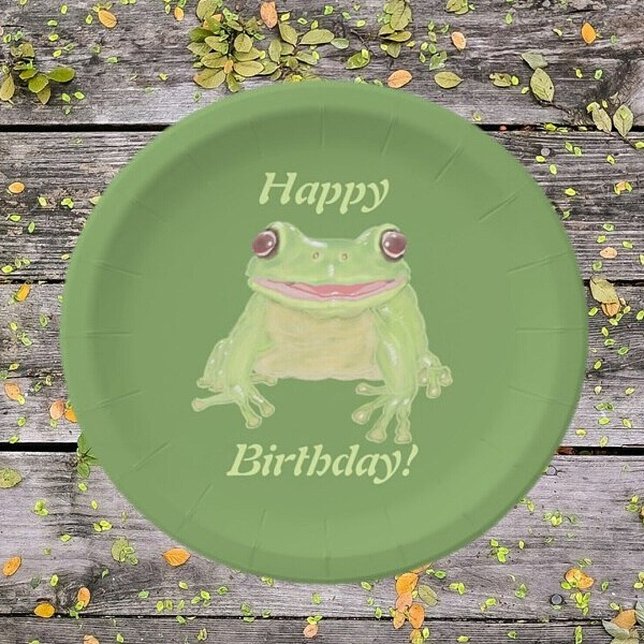 Cute Green Tree Frog - Happy Birthday!  Paper Plate (Creator Uploaded)