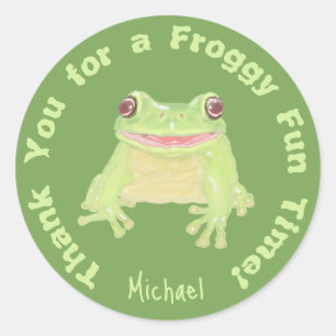Cute Green Tree Frog - kids birthday Thank You. Classic Round Sticker
