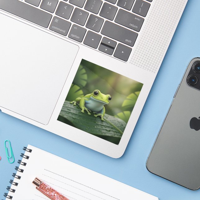 Cute Green Tree Frog on Leaf (Laptop w/ iPhone)