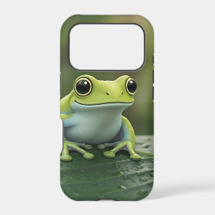 Cute Green Tree Frog on Leaf