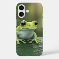 Cute Green Tree Frog on Leaf