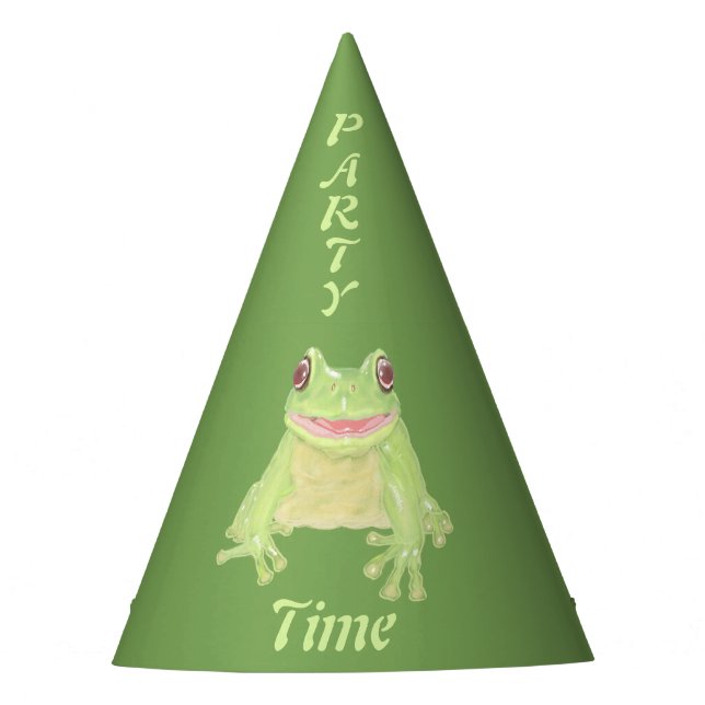 Cute Green Tree Frog - Party Time! birthday. Hat (Front)