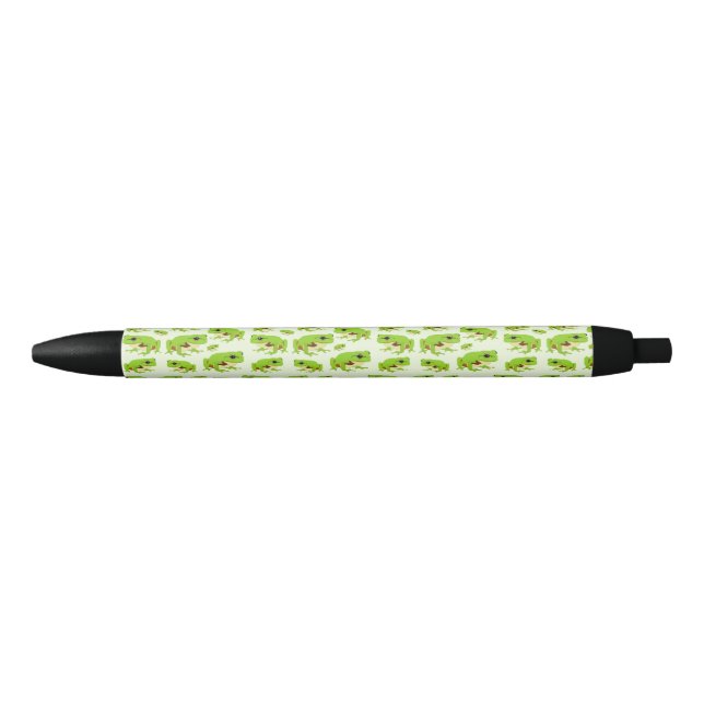 Cute Green Tree Frog Pattern Black Ink Pen (Front)