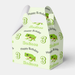 Cute Green Tree Frog Pattern Name Age Birthday  Favour Box