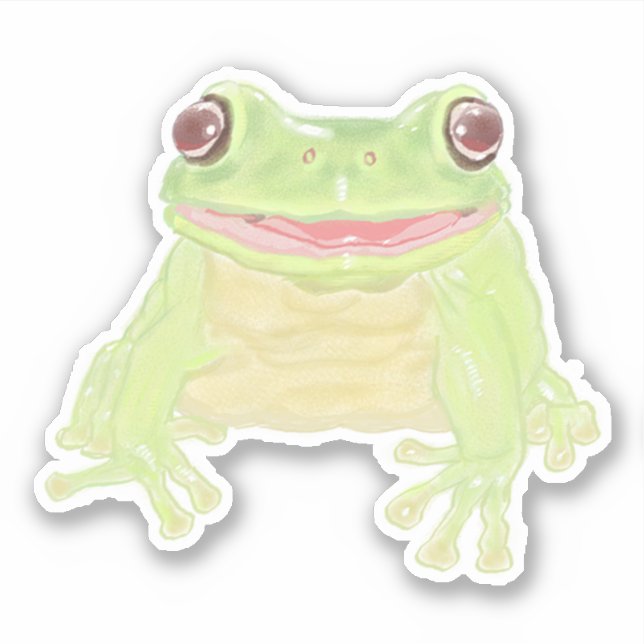 Cute Green Tree Frog - single custom cut sticker. (Front)