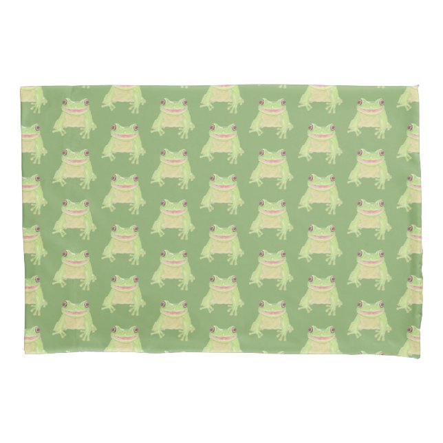Cute Green Tree Frog - transp pattern.    Pillowcase (Front)