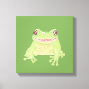 Cute Green Tree Frog - transparent.  Canvas Print