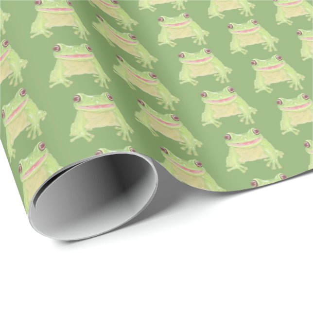Cute Green Tree Frog - transparent pattern.   Wrapping Paper (Roll Corner)