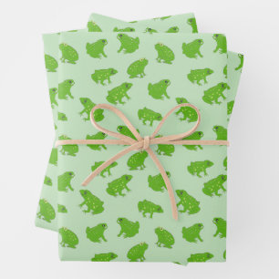 Cute Green Tree Frogs Hand-Drawn Doodle Art Wrapping Paper Sheet