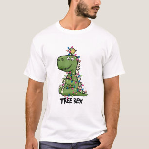 Cute Green Tree Rex Dino Christmas  T-Shirt