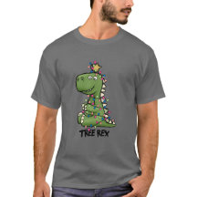 Cute Green Tree Rex Dino Christmas  T-Shirt