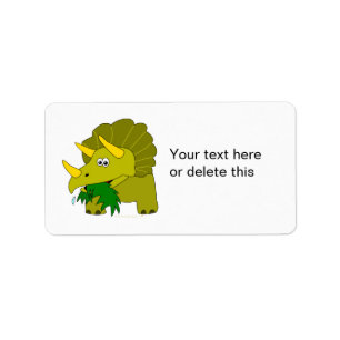 Cute Green Triceratops Cartoon Dinosaur Label