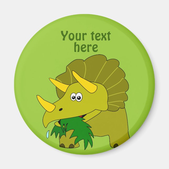 Cute Green Triceratops Cartoon Dinosaur Magnet (Front)