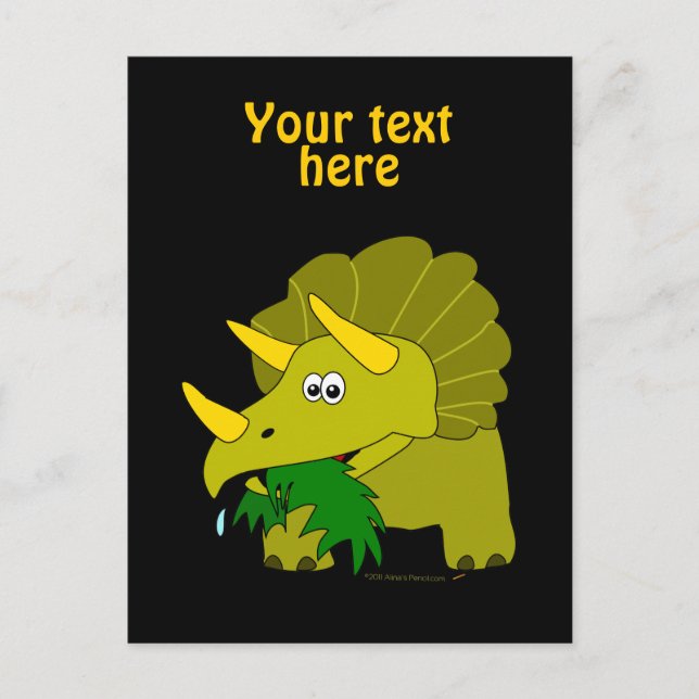 Cute Green Triceratops Cartoon Dinosaur Postcard (Front)