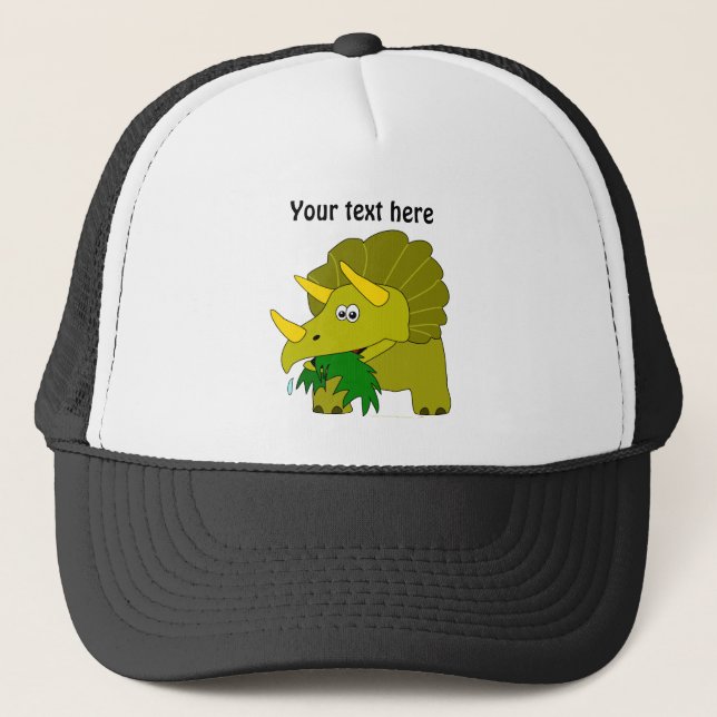 Cute Green Triceratops Cartoon Dinosaur Trucker Hat (Front)