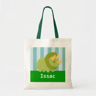 Cute Green Triceratops Dinosaur Kids Tote Bag