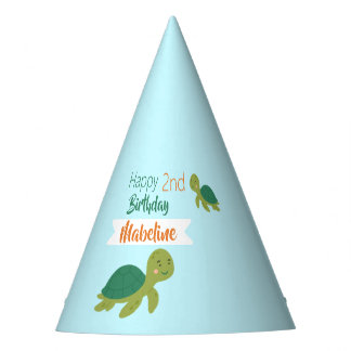 Cute Green Turtle Blue Sea Birthday Party Hat