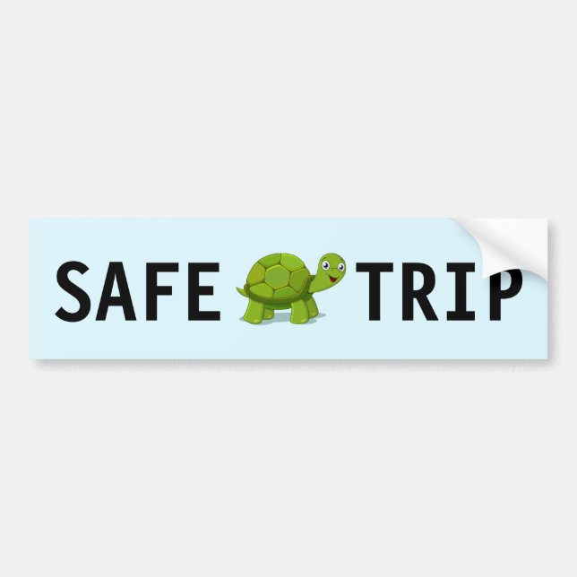 Cute Green Turtle on Light Blue Bumper Sticker (Front)