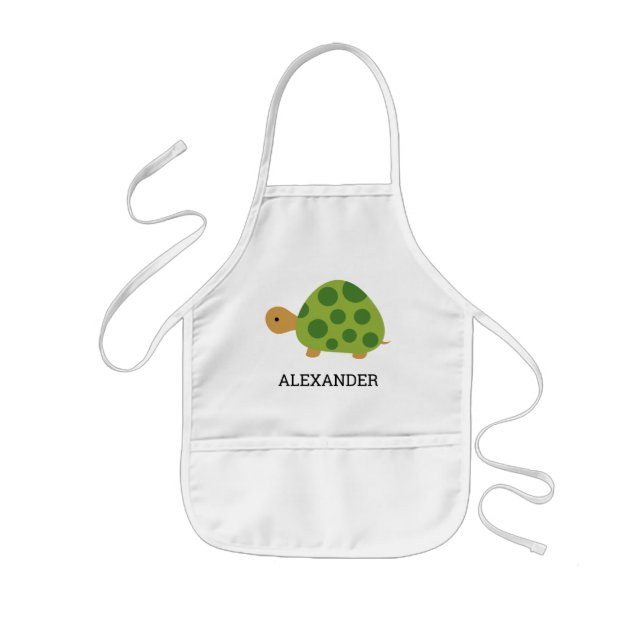 Cute Green Turtle Personalised Kids Apron (Front)