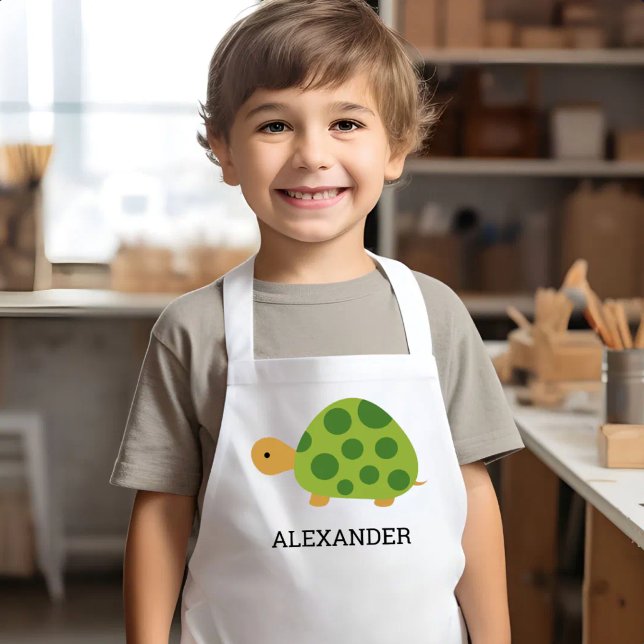 Cute Green Turtle Personalised Kids Apron (Creator Uploaded)