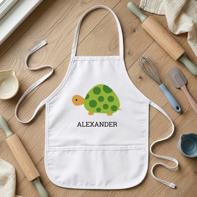 Cute Green Turtle Personalised Kids Apron (Creator Uploaded)