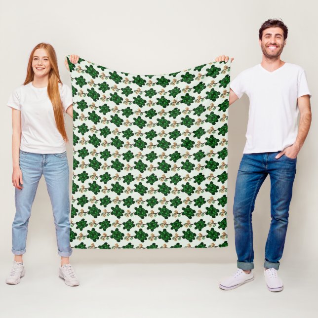 Cute Green Turtle Seamless Pattern | Botanical Tur Fleece Blanket (In Situ)
