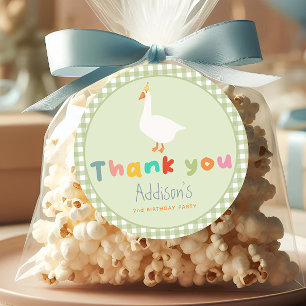 Cute Green Two Silly Goose 2nd Birthday Favor Classic Round Sticker