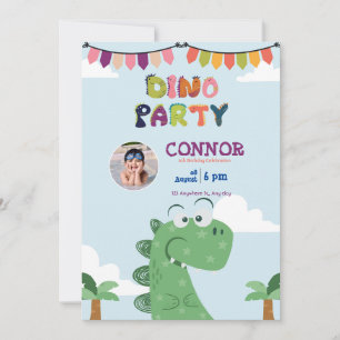 Cute green tyrannosaurus Rex/ T-Rex birthday party Invitation