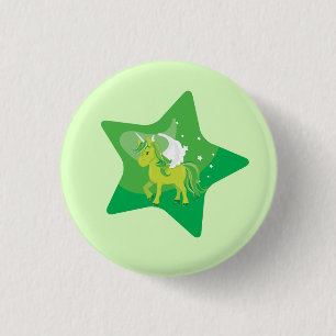 Cute Green Unicorn and Green Star 3 Cm Round Badge