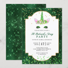 Cute Green Unicorn St Patrick's Day Party Invitation