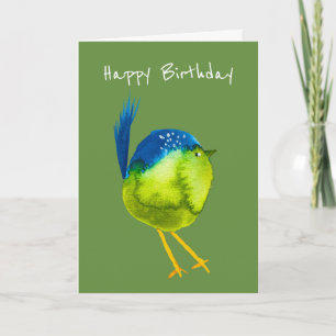 Cute green watercolor bird card