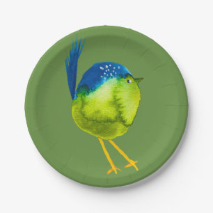 Cute green watercolor bird paper plate